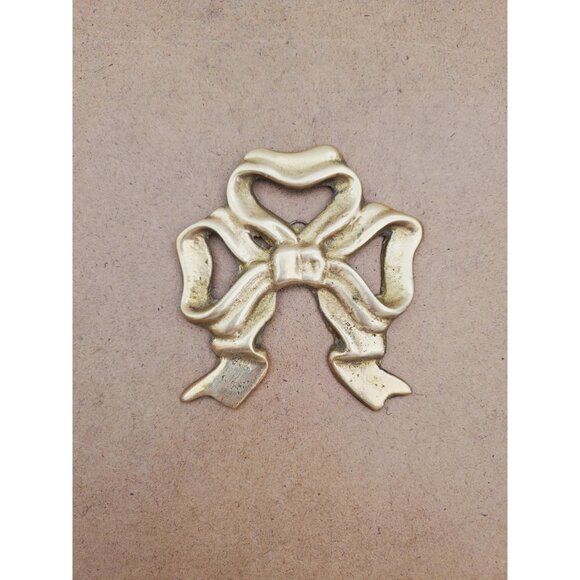 Vintage 1970s Ornate Brass Bow Wall Decor, Brass Ribbon with Patina, Girls Room - Picture 2 of 10